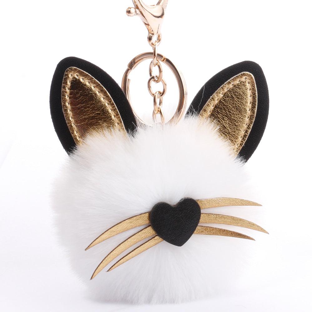 Wholesale PU long bearded cat keychain plush bag pendant ACC-KC-DY006