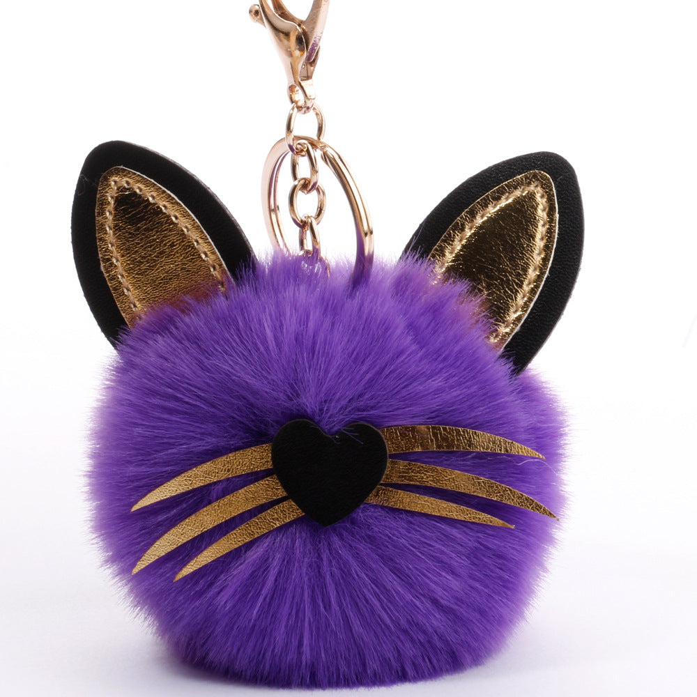 Wholesale PU long bearded cat keychain plush bag pendant ACC-KC-DY006