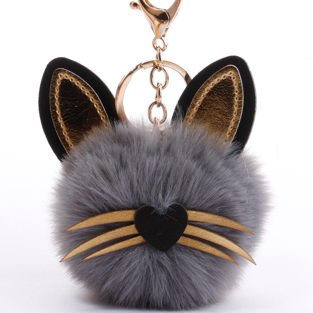 Wholesale PU long bearded cat keychain plush bag pendant ACC-KC-DY006