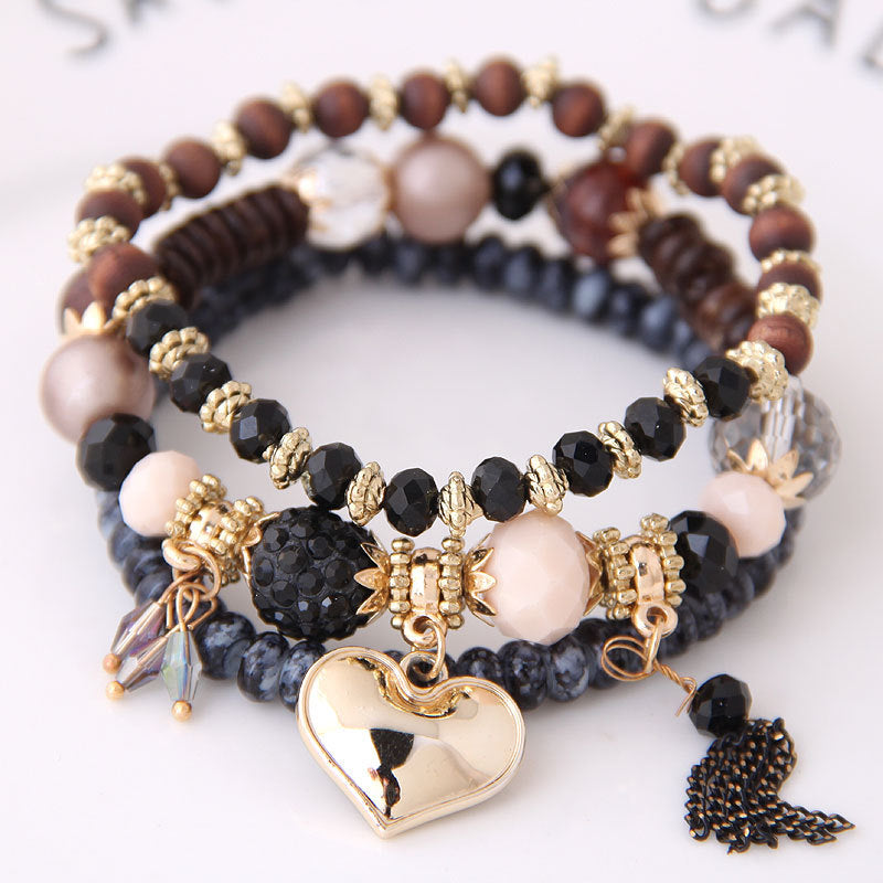Wholesale Peach Heart Tassel Ball Bead Love Bracelet Retro Multi-piece Set Ethnic Style Hand Jewelry ACC-BT-Weiy028