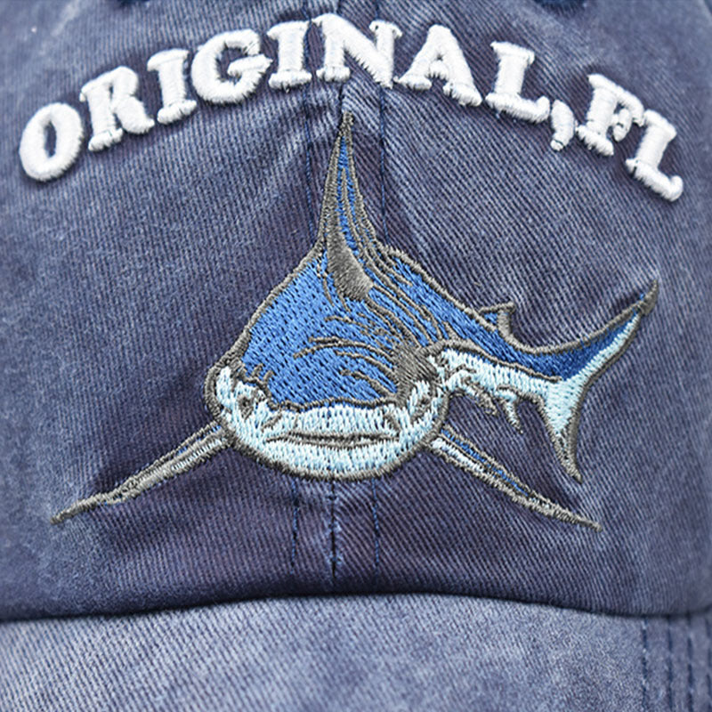 Wholesale  cartoon washed embroidered shark baseball cap