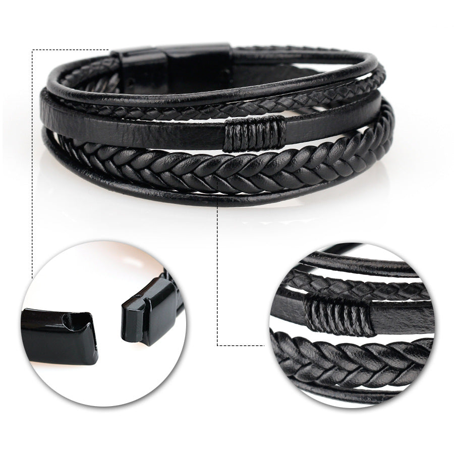 Wholesale Leather Cord Hand Woven Bracelet Men's Bracelet Ethnic Style ACC-BT-ZiGe031