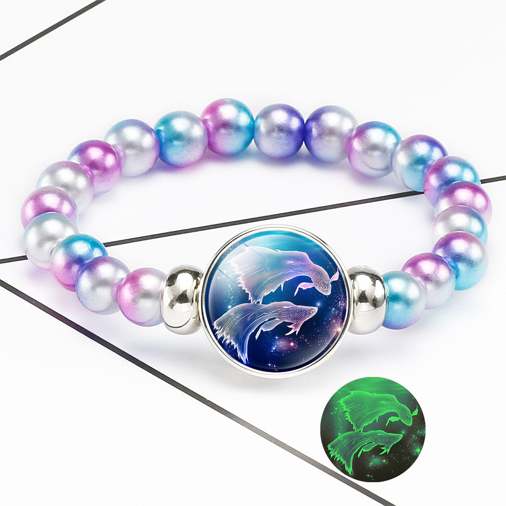 Wholesale  Luminous Twelve Constellations Rainbow Acrylic Beads Elastband Bracelet