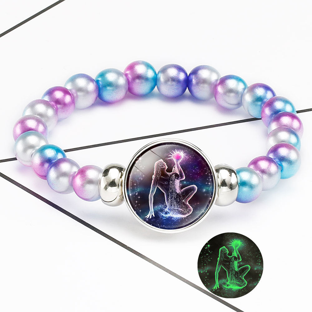 Wholesale  Luminous Twelve Constellations Rainbow Acrylic Beads Elastband Bracelet