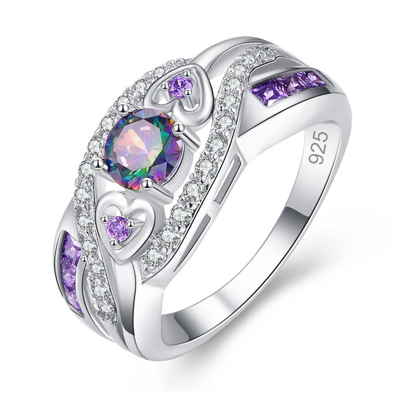 Wholesale  purple diamond love ring  pink zircon ring jewelry
