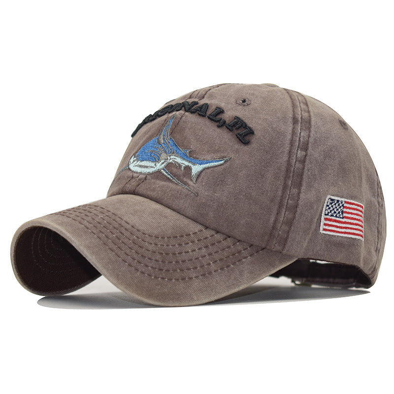 Wholesale  cartoon washed embroidered shark baseball cap