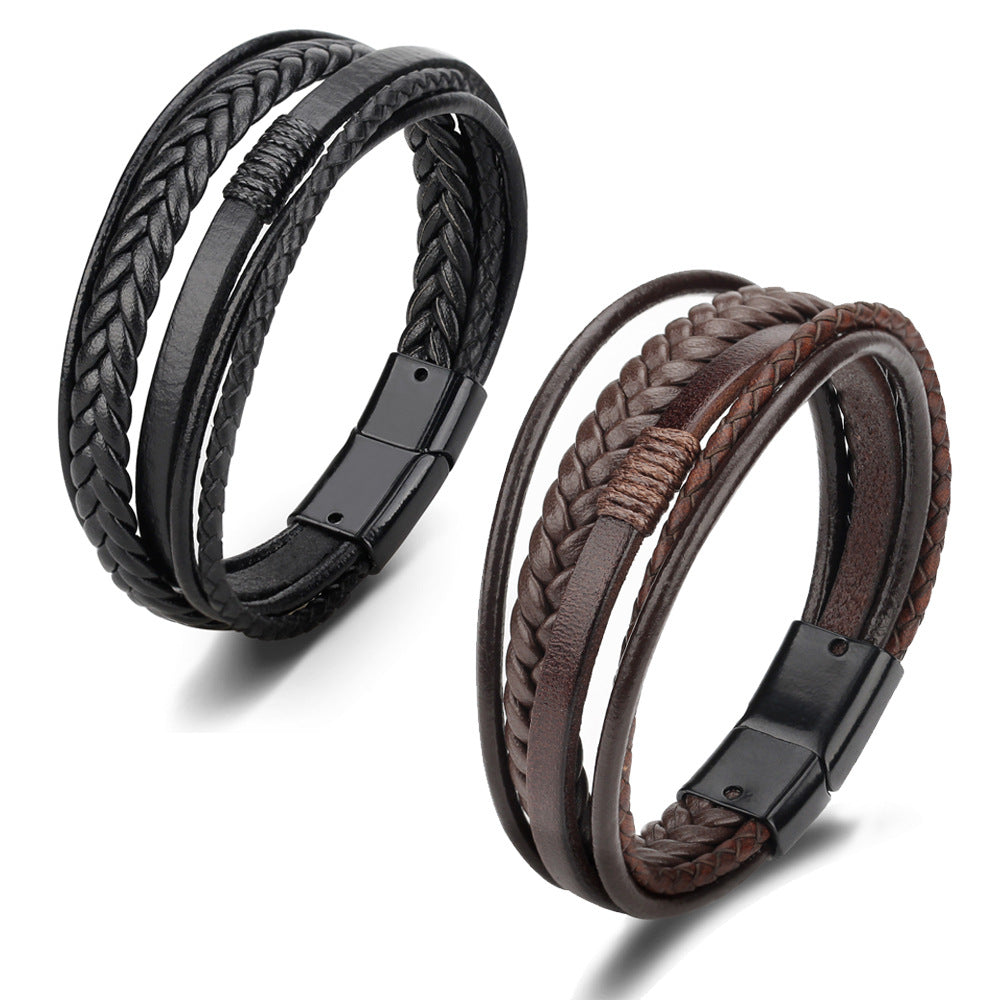 Wholesale Leather Cord Hand Woven Bracelet Men's Bracelet Ethnic Style ACC-BT-ZiGe031