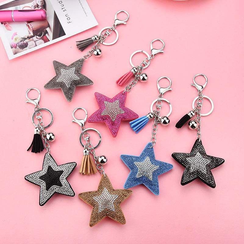 Wholesale Colorful Rhinestone Five-pointed Star Tassel Keychain ACC-KC-XLu002