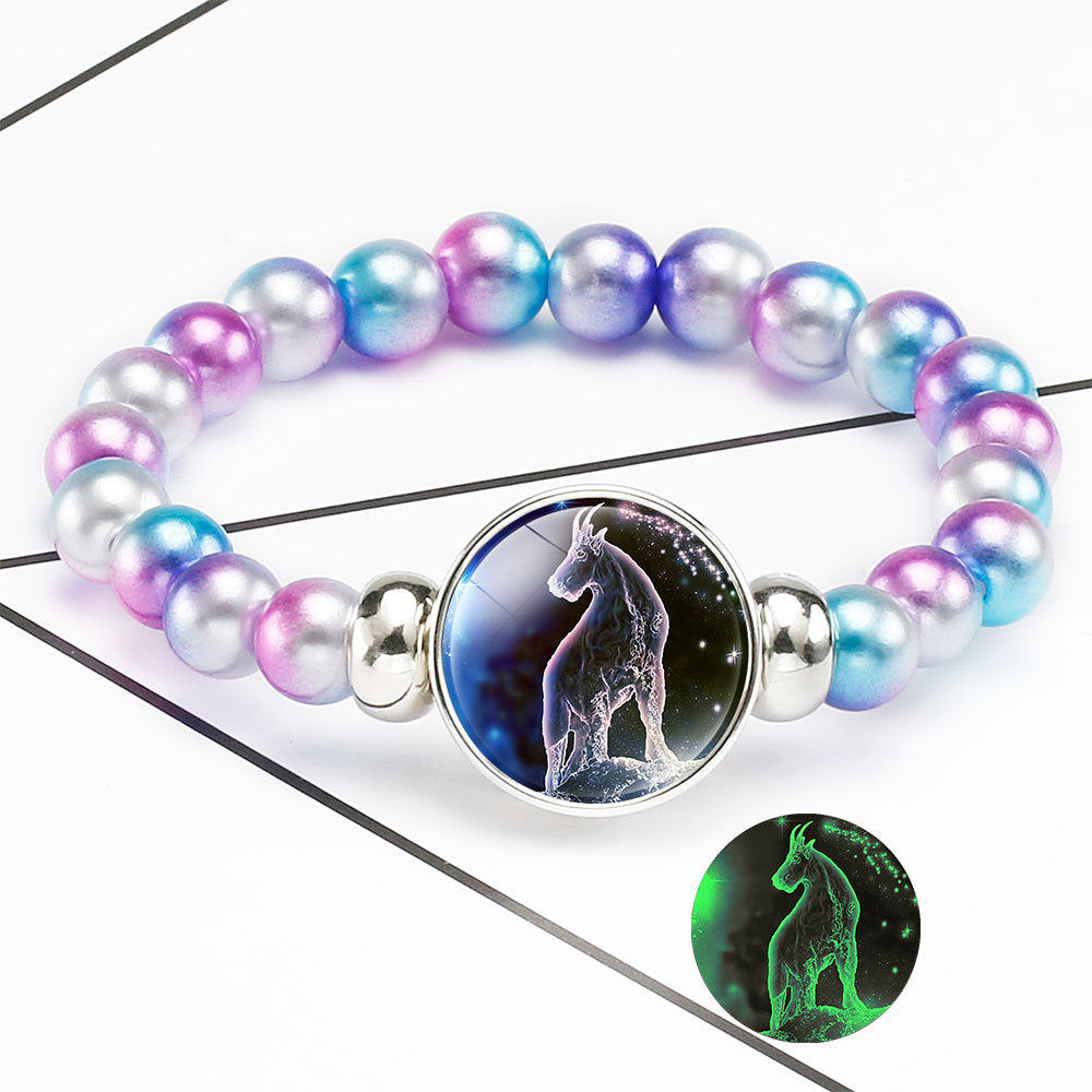 Wholesale  Luminous Twelve Constellations Rainbow Acrylic Beads Elastband Bracelet