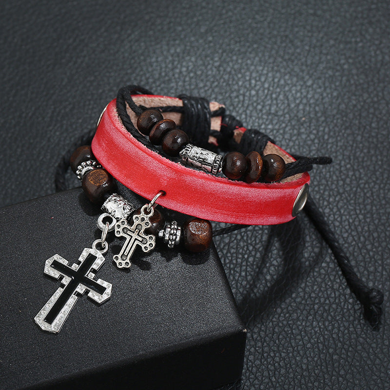 Wholesale Beaded Multi-layered Cowhide Bracelet Vintage Leather Bracelet ACC-BT-PK010
