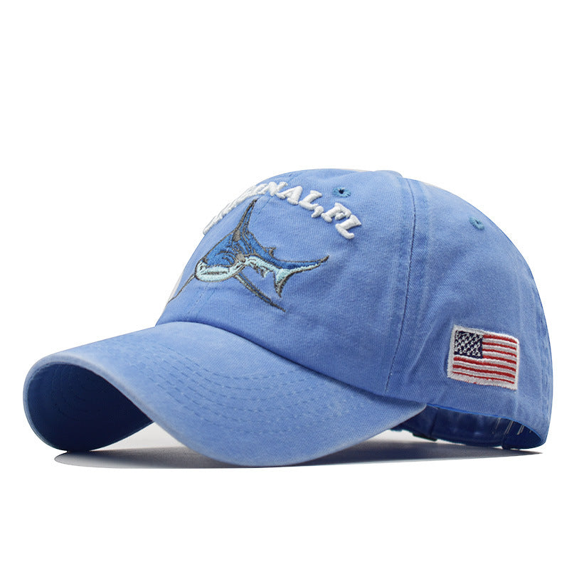 Wholesale  cartoon washed embroidered shark baseball cap