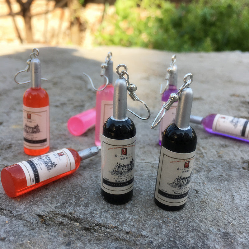 Wholesale Creative Handmade Funny Red Wine Bottle Earrings