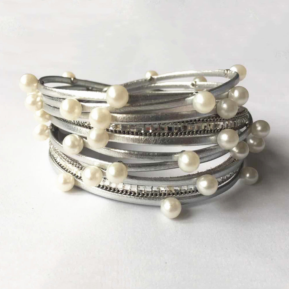 Wholesale Pearl Pu Leather Bracelet for Women with Pearl Bracelet ACC-BT-Hongx010