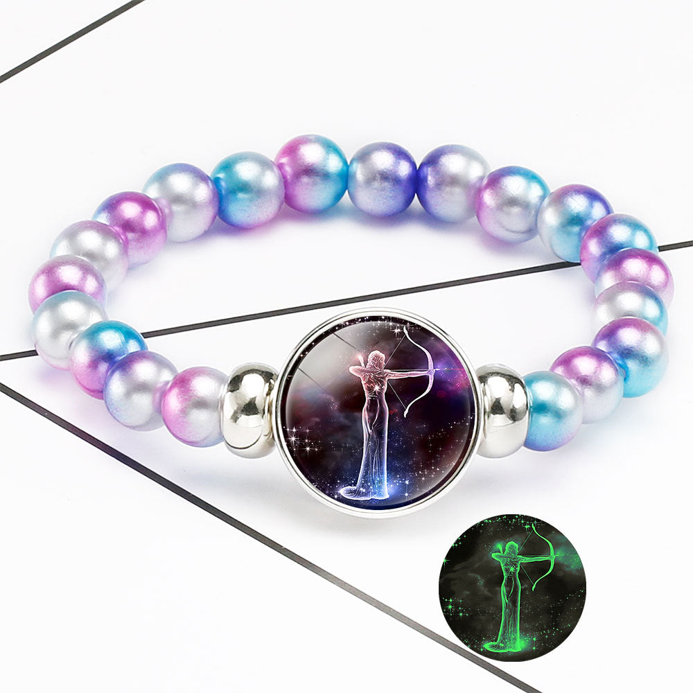 Wholesale  Luminous Twelve Constellations Rainbow Acrylic Beads Elastband Bracelet