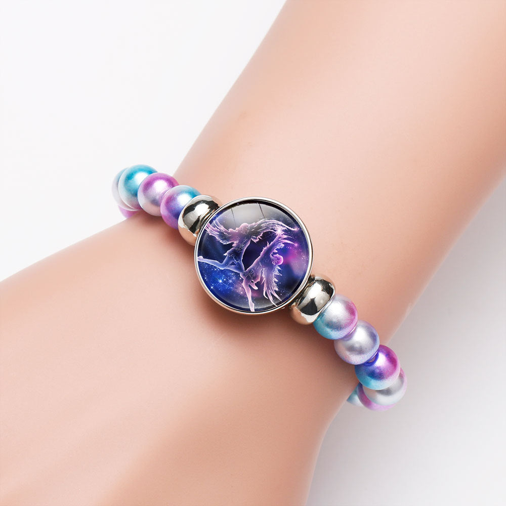 Wholesale  Luminous Twelve Constellations Rainbow Acrylic Beads Elastband Bracelet