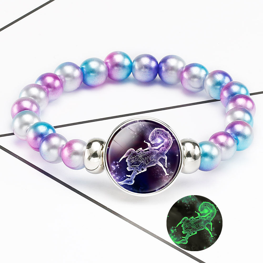 Wholesale  Luminous Twelve Constellations Rainbow Acrylic Beads Elastband Bracelet