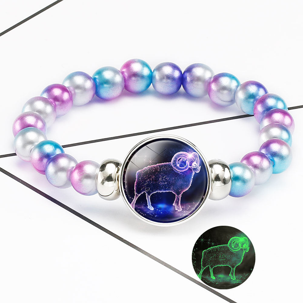 Wholesale  Luminous Twelve Constellations Rainbow Acrylic Beads Elastband Bracelet