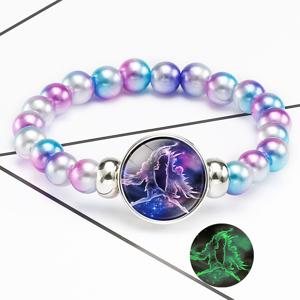 Wholesale  Luminous Twelve Constellations Rainbow Acrylic Beads Elastband Bracelet