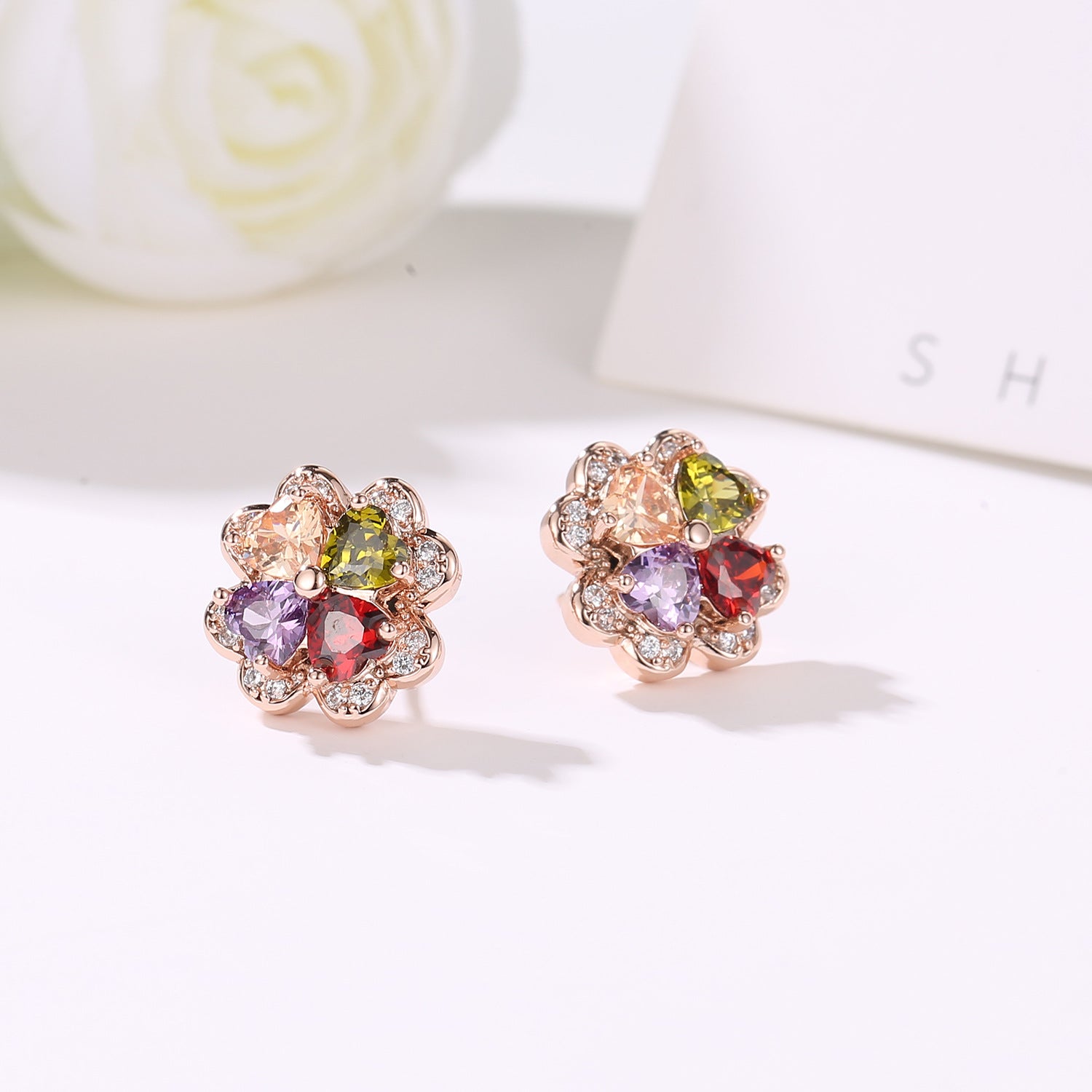 Wholesale copper earrings electroplated inlaid zircon earrings
