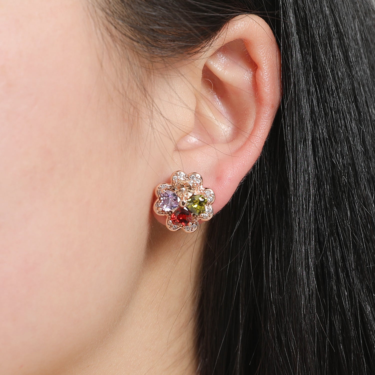 Wholesale copper earrings electroplated inlaid zircon earrings