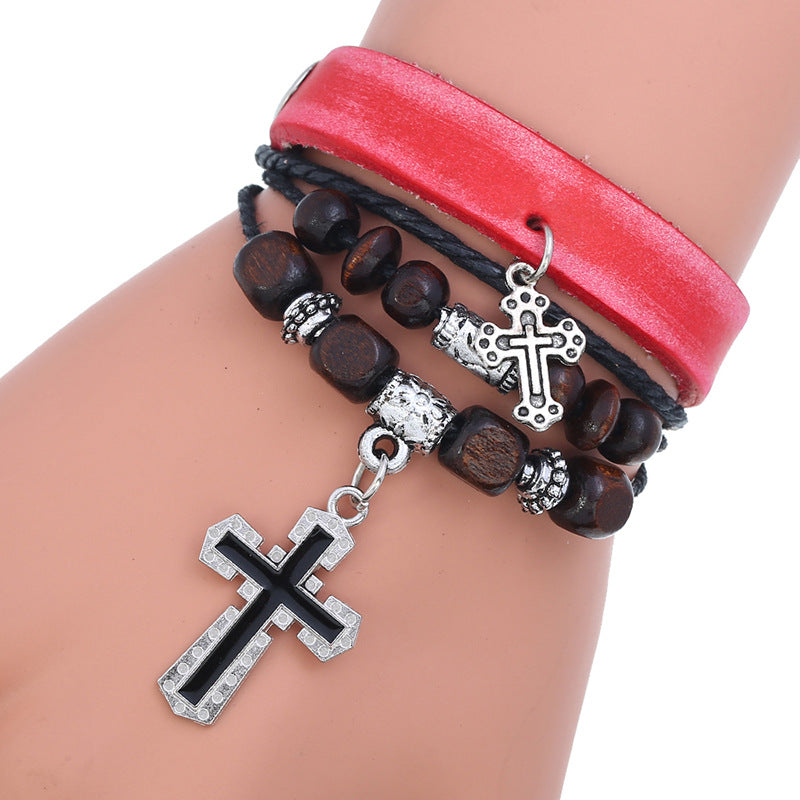 Wholesale Beaded Multi-layered Cowhide Bracelet Vintage Leather Bracelet ACC-BT-PK010