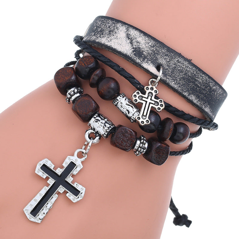 Wholesale Beaded Multi-layered Cowhide Bracelet Vintage Leather Bracelet ACC-BT-PK010