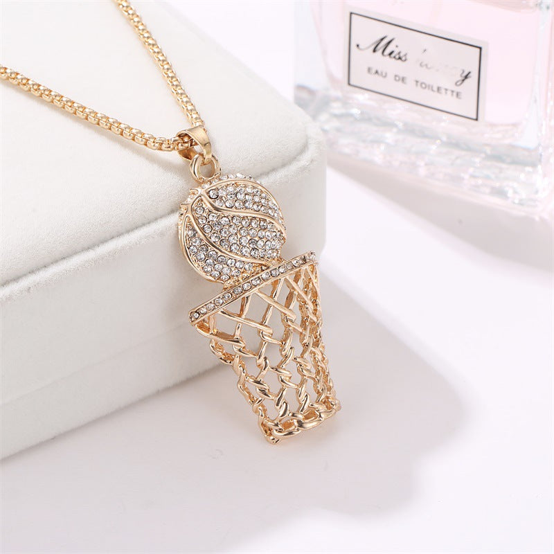 Wholesale diamond basketball hoop alloy necklace