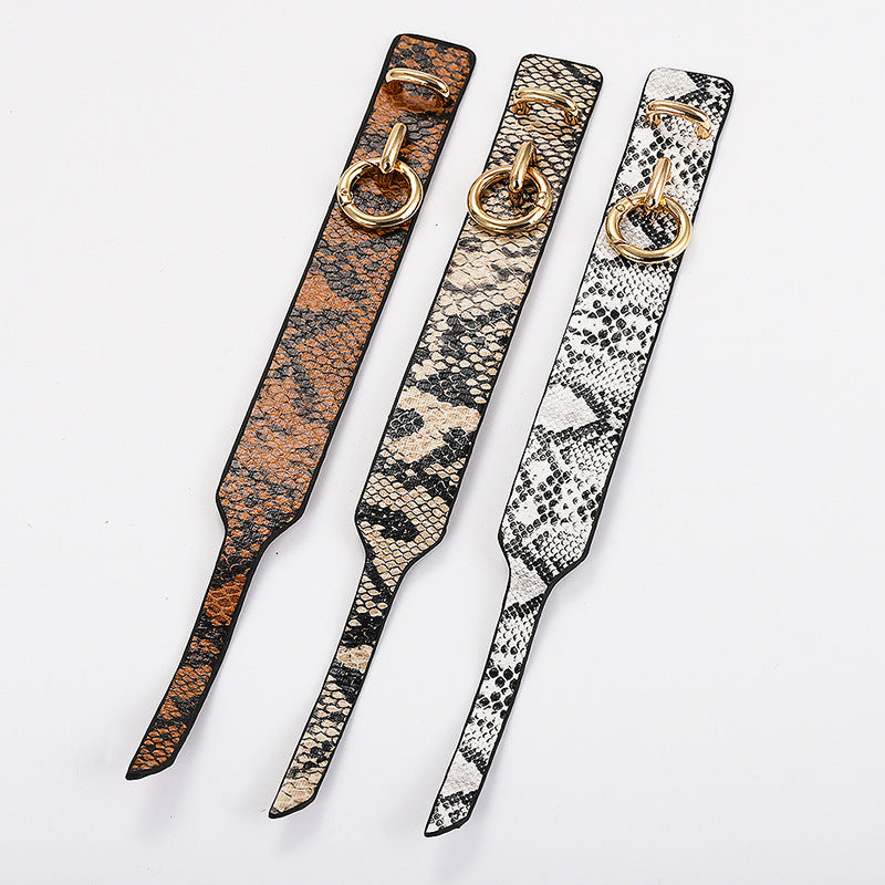Wholesale Snakeskin Pattern Bracelet Wide Face PU Leather Adjustable Bracelet