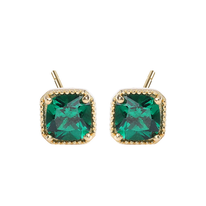 Wholesale 925 Sterling Silver Zircon Emerald Earrings