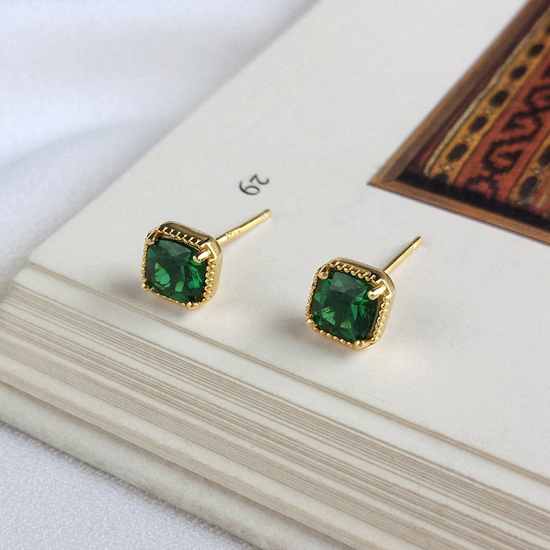 Wholesale 925 Sterling Silver Zircon Emerald Earrings