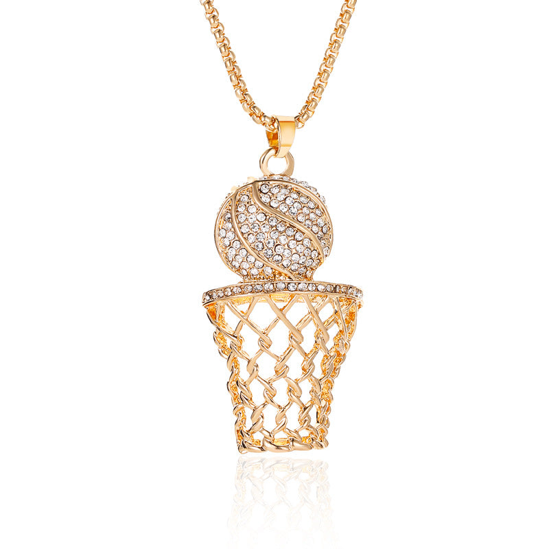 Wholesale diamond basketball hoop alloy necklace