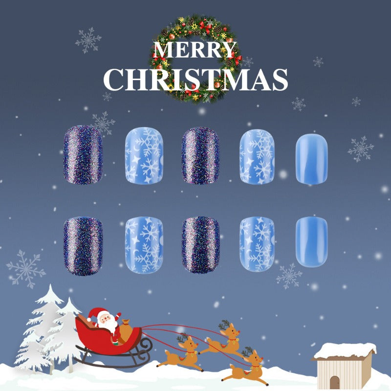 Wholesale 24 Pieces/box Christmas Snowflake Glitter Nails Kits Nail Stickers ACC-NS-MiKe013