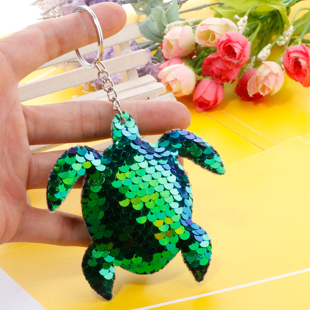Wholesale Creative Double-Sided Reflective Turtle Keychain PET Fish Scale Sequin Bag Pendant Car Gift Source Factory ACC-KC-DY002