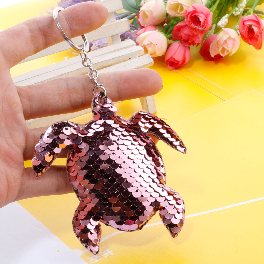 Wholesale Creative Double-Sided Reflective Turtle Keychain PET Fish Scale Sequin Bag Pendant Car Gift Source Factory ACC-KC-DY002