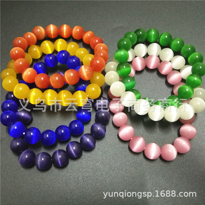 Wholesale Fashion 10mm Cat' s Eye Glass Bead Bracelet Red Candy Color Jewelry Accessory for Resale