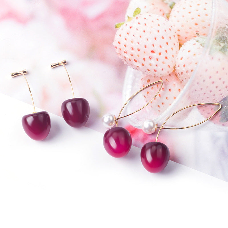 Wholesale Red Gradient Cherry Pearl Earrings ACC-ES-MDD086