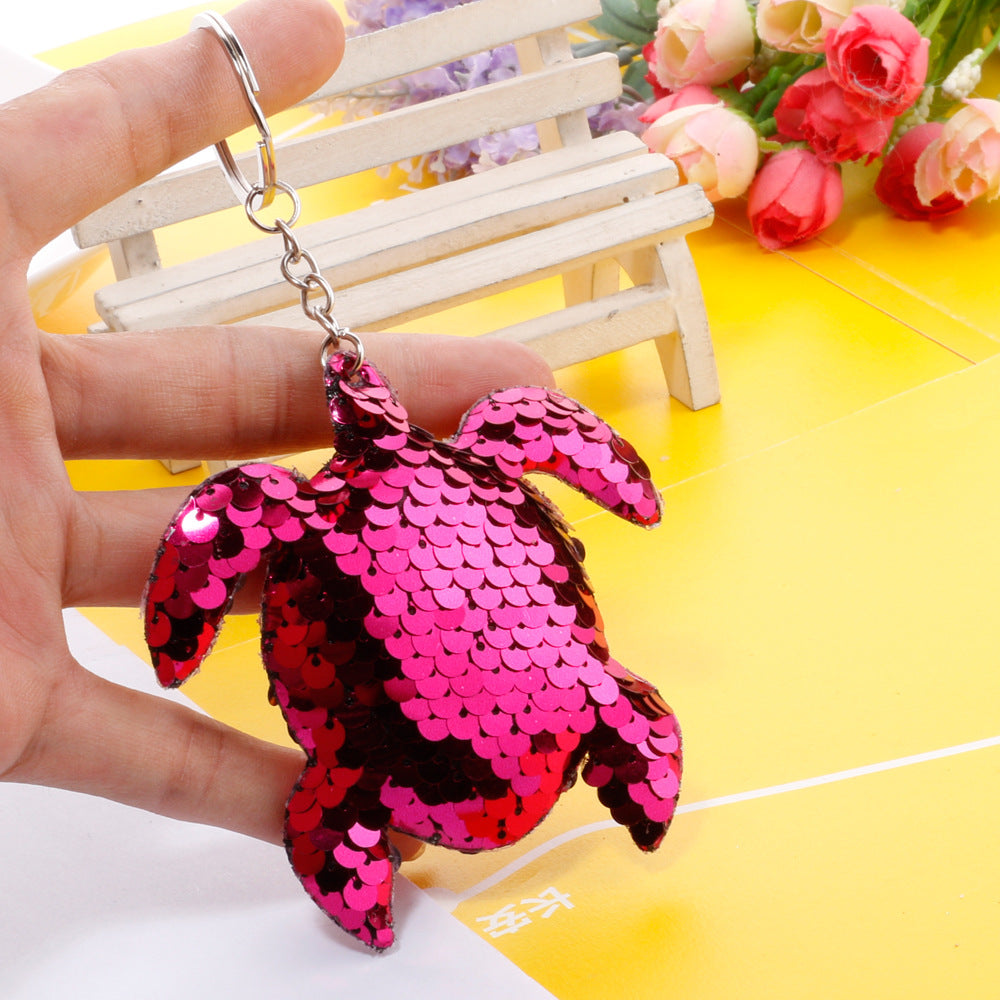 Wholesale Creative Double-Sided Reflective Turtle Keychain PET Fish Scale Sequin Bag Pendant Car Gift Source Factory ACC-KC-DY002