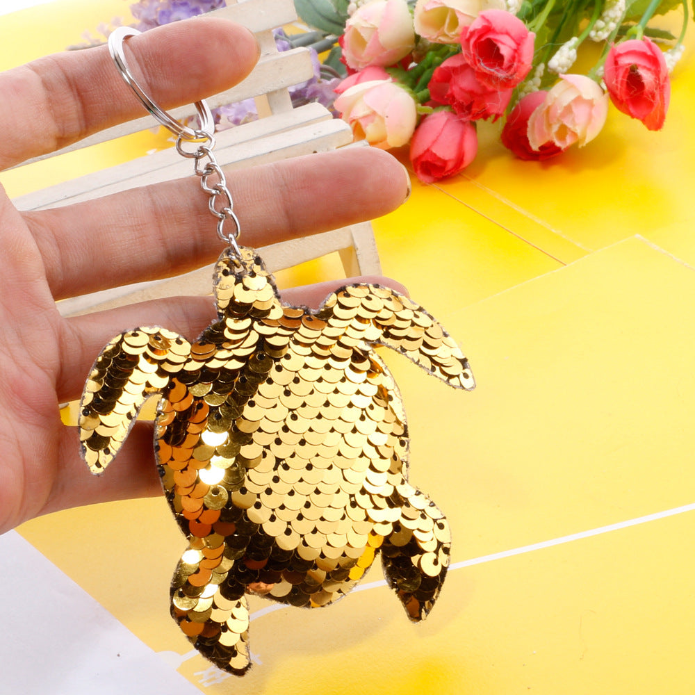 Wholesale Creative Double-Sided Reflective Turtle Keychain PET Fish Scale Sequin Bag Pendant Car Gift Source Factory ACC-KC-DY002