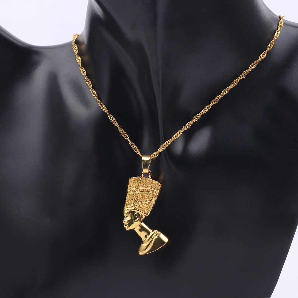 Wholesale  Egyptian pharaoh head hip hop pendant necklace