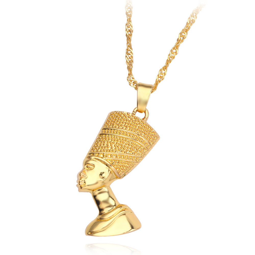 Wholesale  Egyptian pharaoh head hip hop pendant necklace