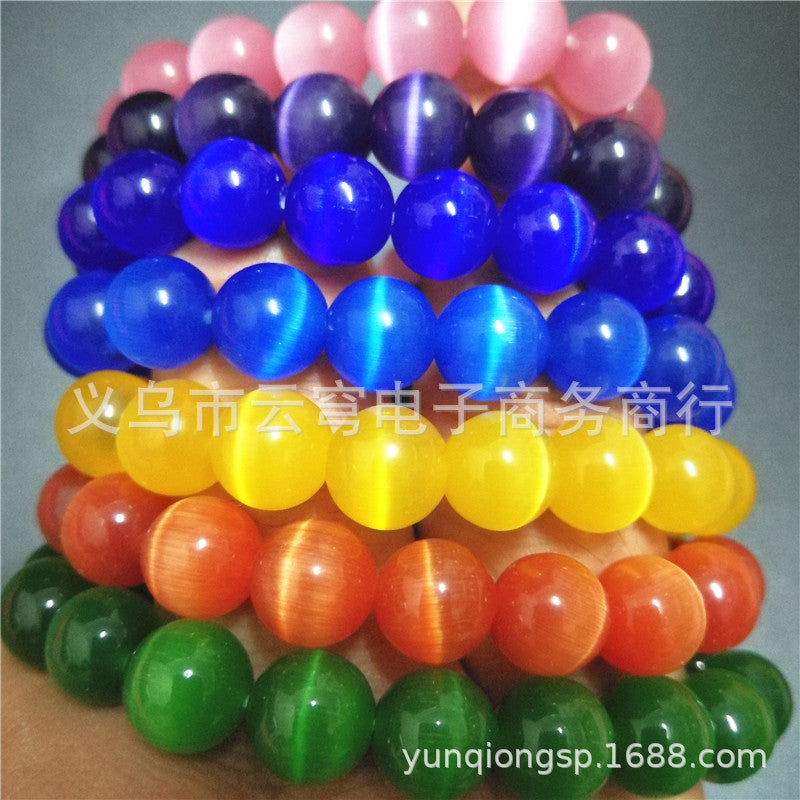 Wholesale Fashion 10mm Cat' s Eye Glass Bead Bracelet Red Candy Color Jewelry Accessory for Resale