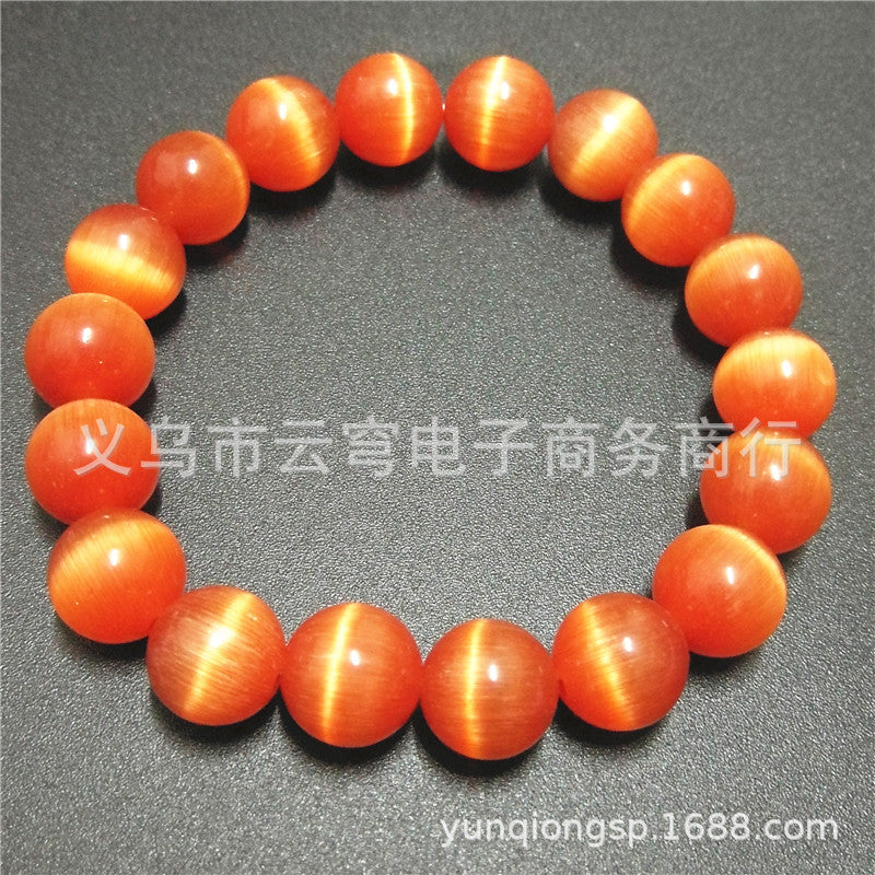 Wholesale Fashion 10mm Cat' s Eye Glass Bead Bracelet Red Candy Color Jewelry Accessory for Resale
