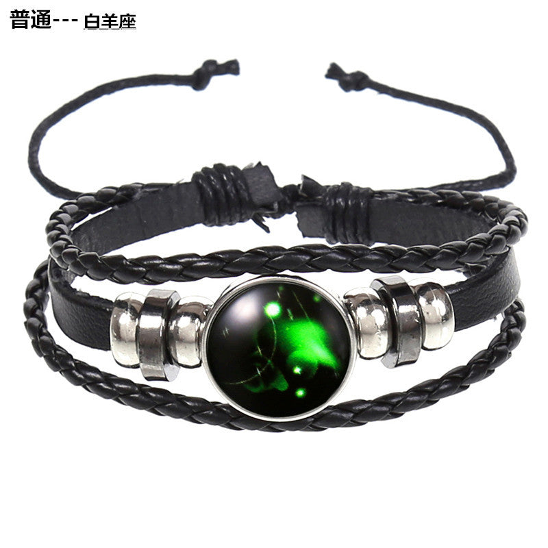 Wholesale 12 Constellations Multi-layered Luminous Punk Leather Starry Sky Bracelet Layered Bracelet Set Titanium Steel ACC-BT-Saih005