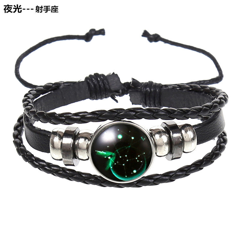 Wholesale 12 Constellations Multi-layered Luminous Punk Leather Starry Sky Bracelet Layered Bracelet Set Titanium Steel ACC-BT-Saih005