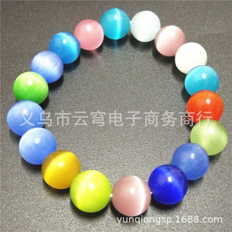 Wholesale Fashion 10mm Cat' s Eye Glass Bead Bracelet Red Candy Color Jewelry Accessory for Resale