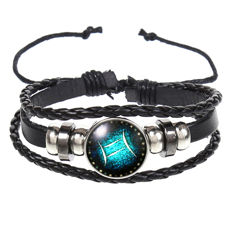 Wholesale Vintage Woven Starry Sky 12 Constellations Cowhide Bracelet ACC-BT-Saih004