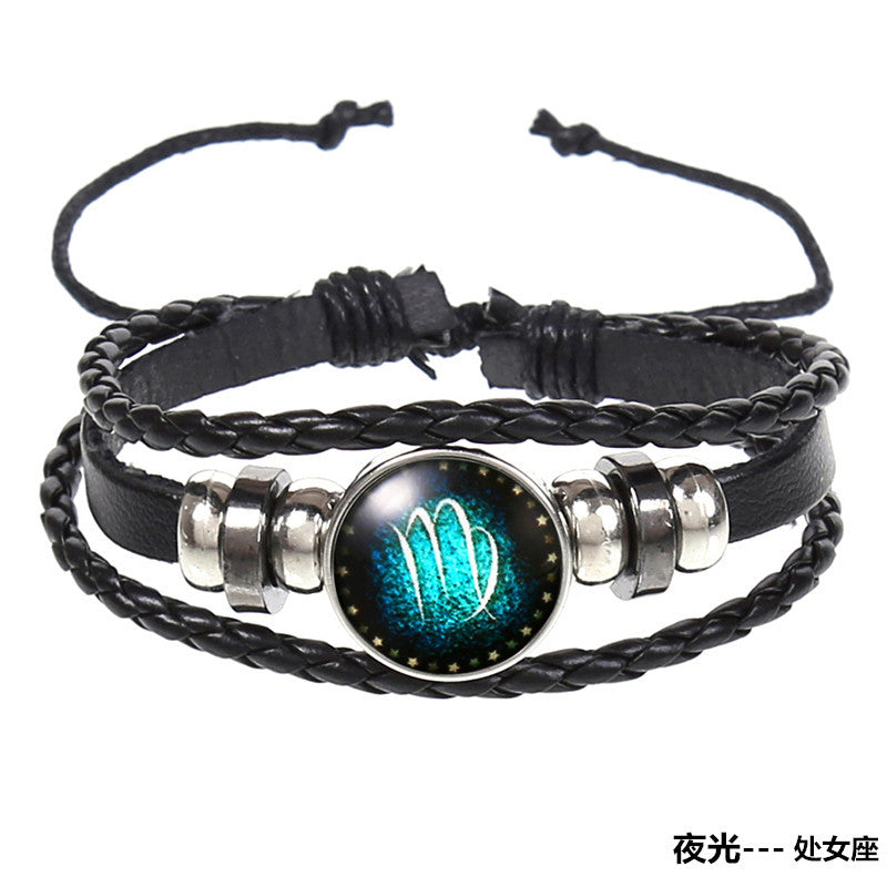 Wholesale Vintage Woven Starry Sky 12 Constellations Cowhide Bracelet ACC-BT-Saih004