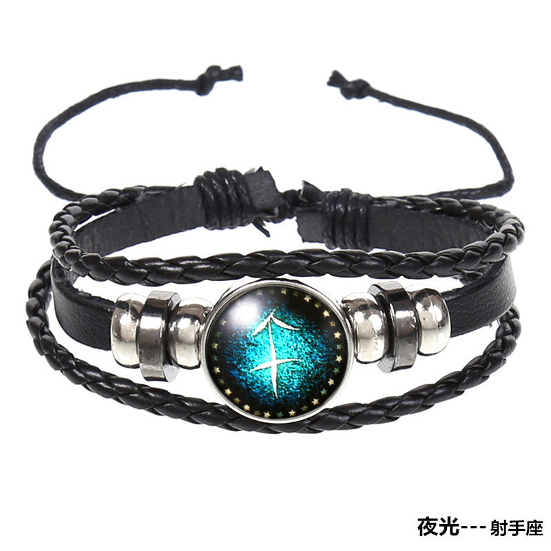 Wholesale Vintage Woven Starry Sky 12 Constellations Cowhide Bracelet ACC-BT-Saih004