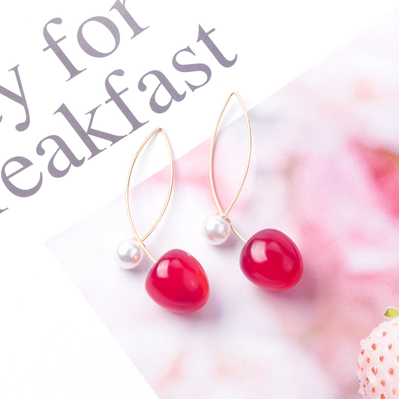 Wholesale Red Gradient Cherry Pearl Earrings ACC-ES-MDD086
