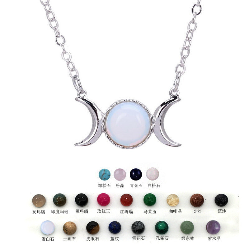 Wholesale Moon Design Turquoise Pendant 18K Gold Plated Stainless Steel Necklace Fashion Accessory for Women Boutique Resale